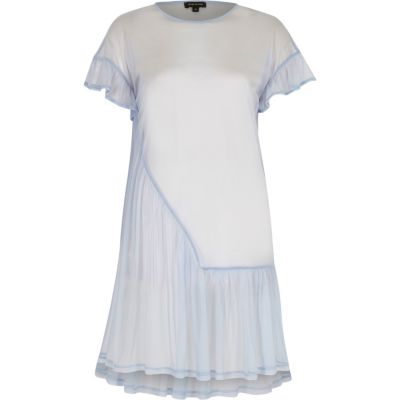 Light blue mesh frill smock dress